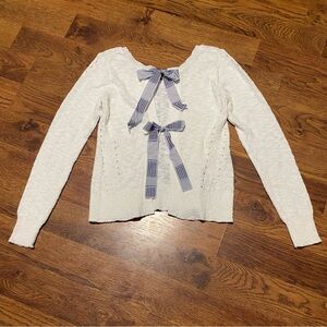 Derek Lam Open Tie Back Bow Sweater Sz S Ivory Coquette Cottagecore Preppy Girly